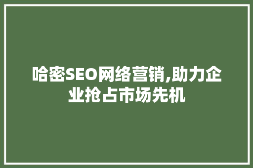 哈密SEO网络营销,助力企业抢占市场先机