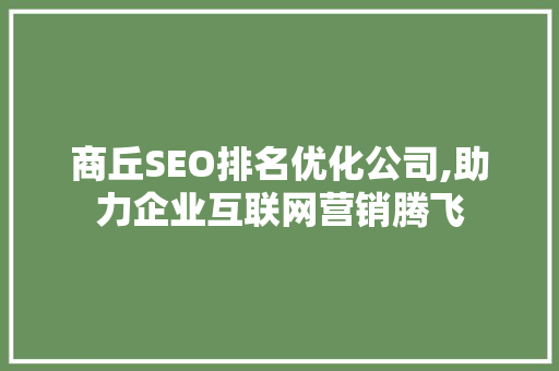 商丘SEO排名优化公司,助力企业互联网营销腾飞