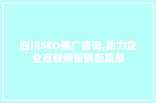 四川SEO推广咨询,助力企业互联网营销新篇章