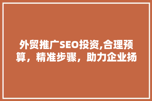 外贸推广SEO投资,合理预算，精准步骤，助力企业扬帆出海
