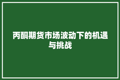 丙酮期货市场波动下的机遇与挑战