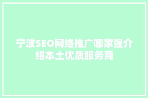 宁波SEO网络推广哪家强介绍本土优质服务商