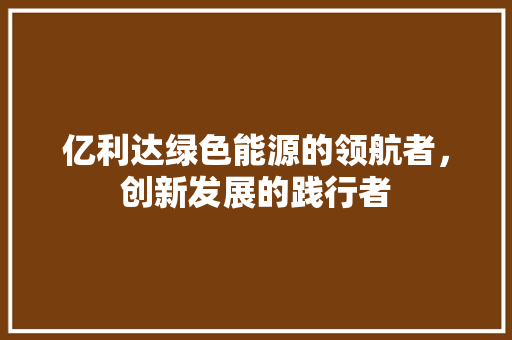 亿利达绿色能源的领航者，创新发展的践行者