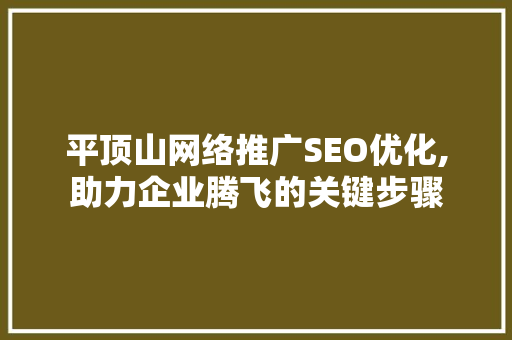 平顶山网络推广SEO优化,助力企业腾飞的关键步骤
