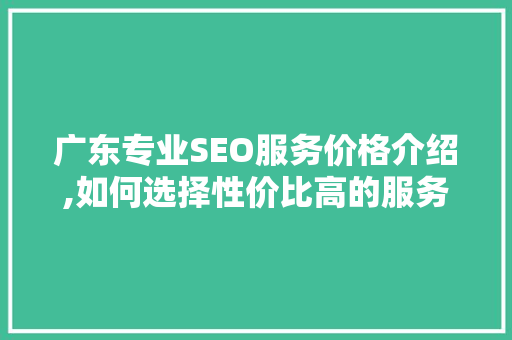 广东专业SEO服务价格介绍,如何选择性价比高的服务