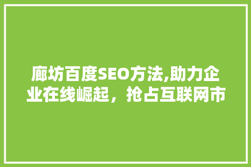 廊坊百度SEO方法,助力企业在线崛起，抢占互联网市场先机