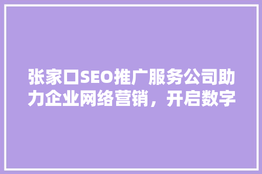 张家口SEO推广服务公司助力企业网络营销，开启数字化时代新篇章