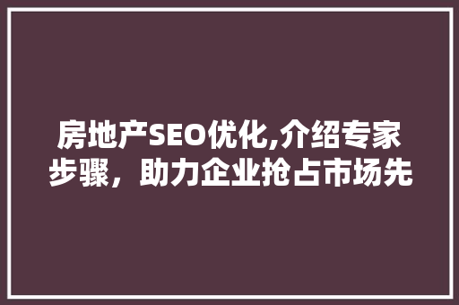 房地产SEO优化,介绍专家步骤，助力企业抢占市场先机