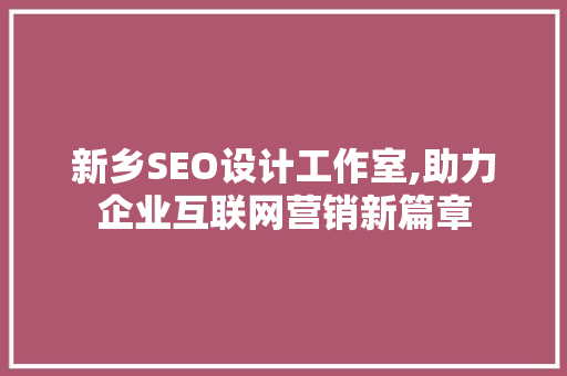 新乡SEO设计工作室,助力企业互联网营销新篇章