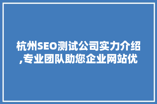杭州SEO测试公司实力介绍,专业团队助您企业网站优化升级