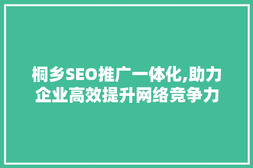 桐乡SEO推广一体化,助力企业高效提升网络竞争力