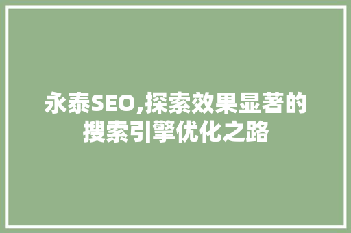 永泰SEO,探索效果显著的搜索引擎优化之路