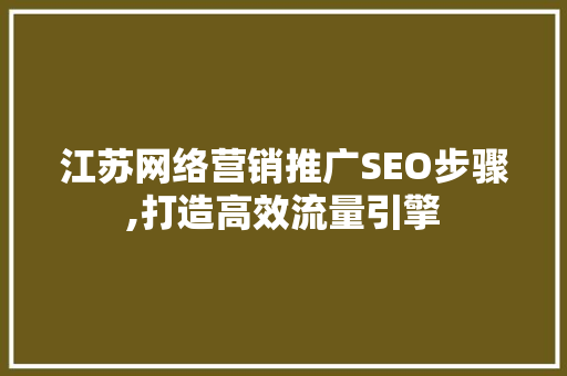 江苏网络营销推广SEO步骤,打造高效流量引擎