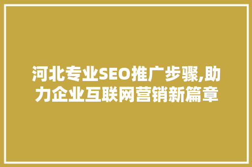 河北专业SEO推广步骤,助力企业互联网营销新篇章