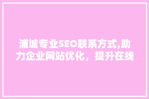 浦城专业SEO联系方式,助力企业网站优化，提升在线竞争力