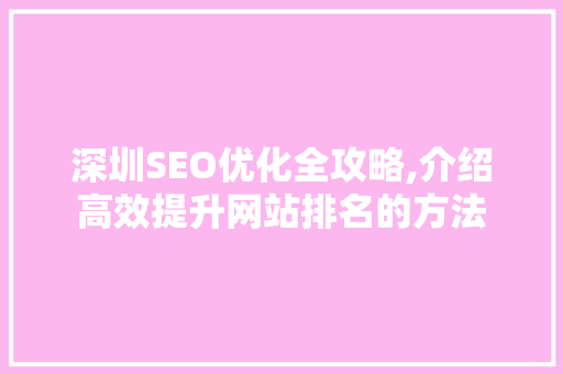 深圳SEO优化全攻略,介绍高效提升网站排名的方法