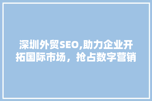深圳外贸SEO,助力企业开拓国际市场，抢占数字营销制高点