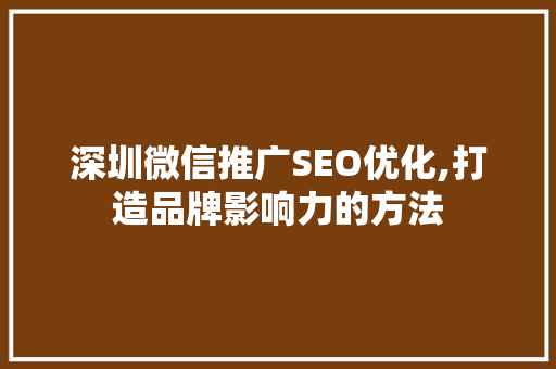 深圳微信推广SEO优化,打造品牌影响力的方法
