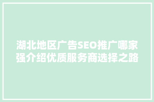 湖北地区广告SEO推广哪家强介绍优质服务商选择之路