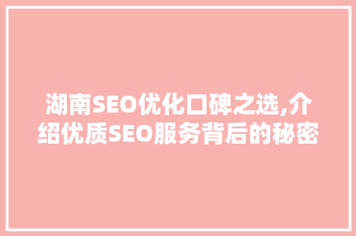 湖南SEO优化口碑之选,介绍优质SEO服务背后的秘密