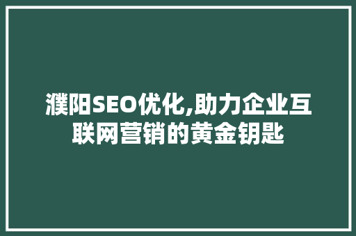 濮阳SEO优化,助力企业互联网营销的黄金钥匙