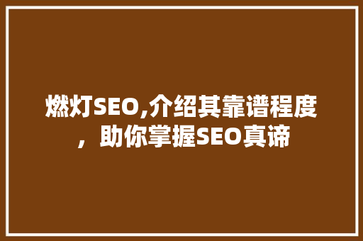 燃灯SEO,介绍其靠谱程度，助你掌握SEO真谛