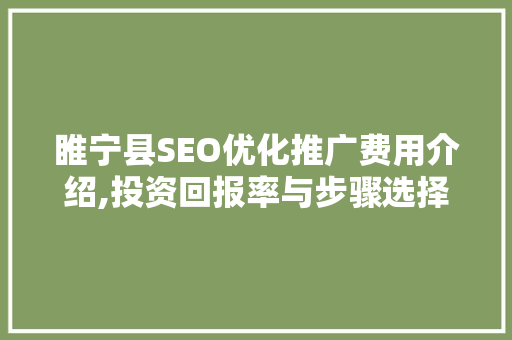 睢宁县SEO优化推广费用介绍,投资回报率与步骤选择