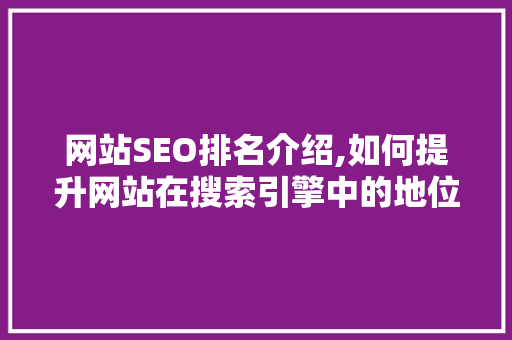 网站SEO排名介绍,如何提升网站在搜索引擎中的地位