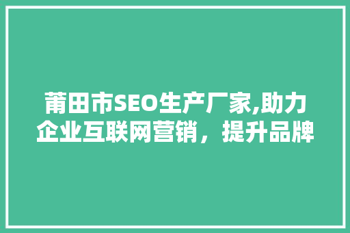 莆田市SEO生产厂家,助力企业互联网营销，提升品牌影响力