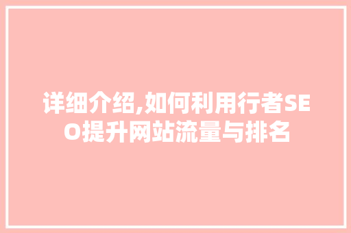 详细介绍,如何利用行者SEO提升网站流量与排名