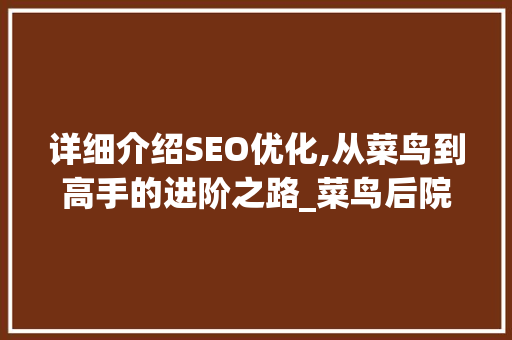 详细介绍SEO优化,从菜鸟到高手的进阶之路_菜鸟后院SEO教程心得分享