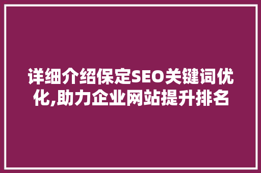 详细介绍保定SEO关键词优化,助力企业网站提升排名的秘密武器