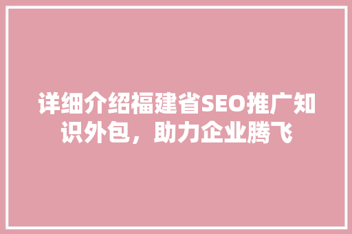 详细介绍福建省SEO推广知识外包，助力企业腾飞
