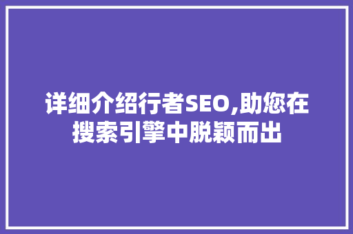 详细介绍行者SEO,助您在搜索引擎中脱颖而出