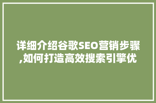 详细介绍谷歌SEO营销步骤,如何打造高效搜索引擎优化方法
