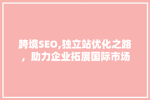 跨境SEO,独立站优化之路，助力企业拓展国际市场
