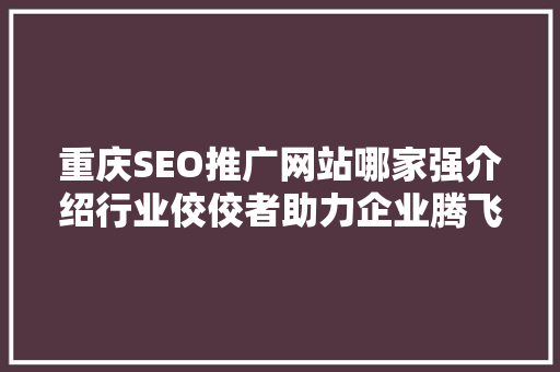 重庆SEO推广网站哪家强介绍行业佼佼者助力企业腾飞