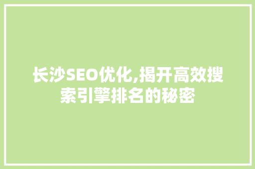 长沙SEO优化,揭开高效搜索引擎排名的秘密