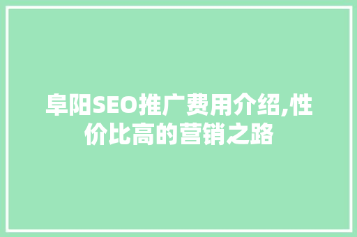 阜阳SEO推广费用介绍,性价比高的营销之路