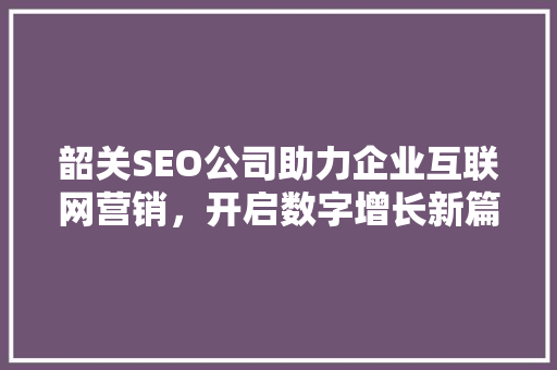 韶关SEO公司助力企业互联网营销，开启数字增长新篇章