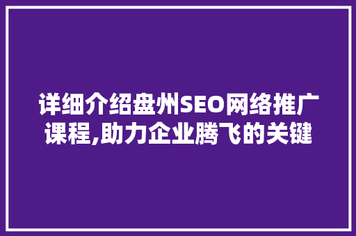 详细介绍盘州SEO网络推广课程,助力企业腾飞的关键路径