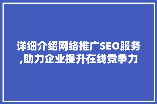 详细介绍网络推广SEO服务,助力企业提升在线竞争力