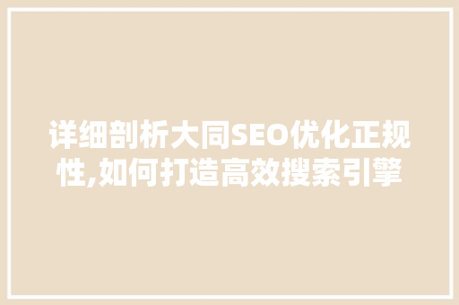 详细剖析大同SEO优化正规性,如何打造高效搜索引擎排名