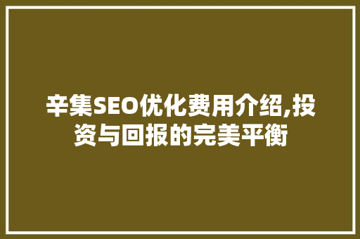 辛集SEO优化费用介绍,投资与回报的完美平衡