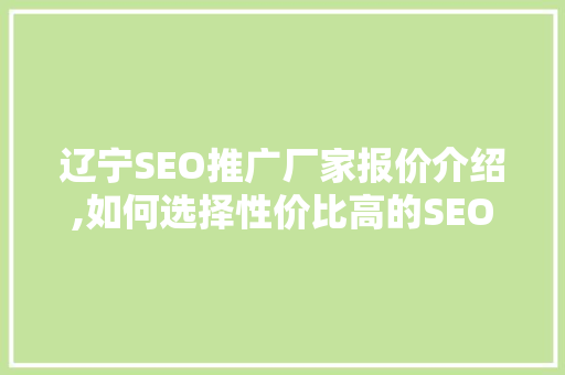辽宁SEO推广厂家报价介绍,如何选择性价比高的SEO服务