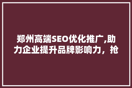 郑州高端SEO优化推广,助力企业提升品牌影响力，抢占市场份额