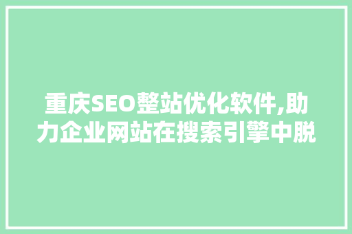 重庆SEO整站优化软件,助力企业网站在搜索引擎中脱颖而出