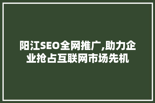 阳江SEO全网推广,助力企业抢占互联网市场先机
