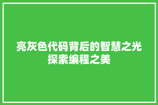 亮灰色代码背后的智慧之光探索编程之美