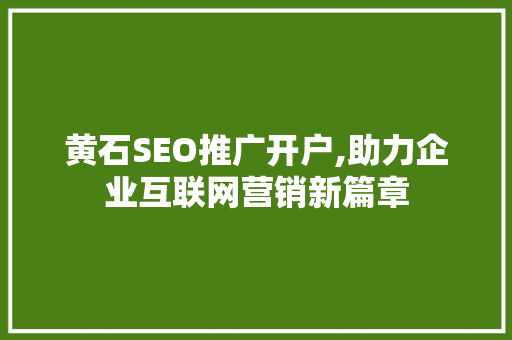黄石SEO推广开户,助力企业互联网营销新篇章
